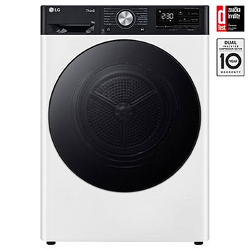 Čelní pohled na Sušička LG | 9 kg | DUAL Inverter Heat Pump™ |ThinQ™|Bílá RH91V9LVEN