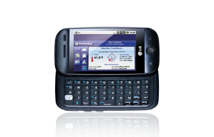 LG První LG mobilní telefon se systémem Android a QWERTY klávesnicí v 5. řadách, GW620