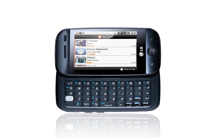 LG První LG mobilní telefon se systémem Android a QWERTY klávesnicí v 5. řadách, GW620