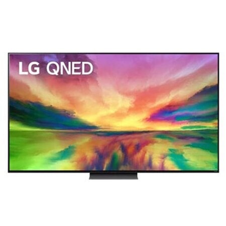 Een vooraanzicht van de LG QNED TV met invulbeeld en productlogo op