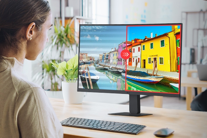 Srovnávací obrázek pravé strany s funkcí Flicker Safe a levé strany bez použití režimu Flicker Safe.