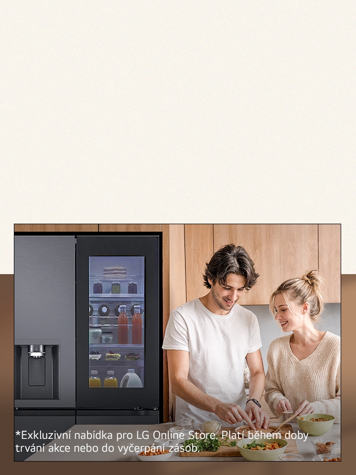 Obrázek zobrazující osobu a domácí spotřebiče LG.