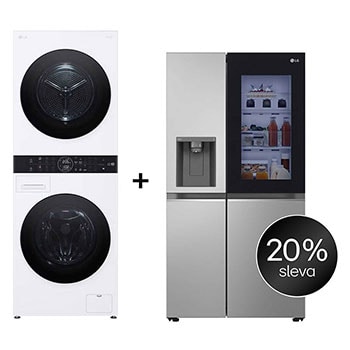 Čelní pohled na SET | LG WashTower WT1210WWF + Chladnička InstaView™ GSGV80PYLD CHPRSET12