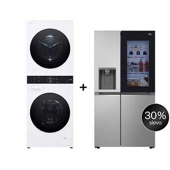 Čelní pohled na SET | LG WashTower WT1210WWF + Chladnička InstaView™ GSGV80PYLD CHPRSET12