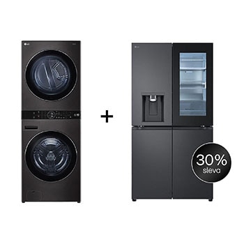 Čelní pohled na SET | LG WashTower WT1716BBF + Chladnička InstaView™ GMG960EVEE CHPRSET16