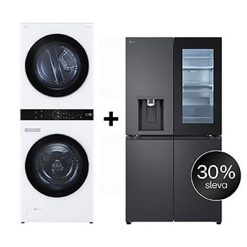 Čelní pohled na SET | LG WashTower WT1716WWF + Chladnička InstaView™ GMG960EVEE CHPRSET17