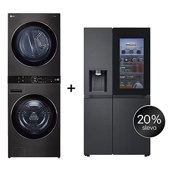 Čelní pohled na SET | LG WashTower WT1716BBF + Chladnička InstaView™ GSGV80PYLD CHPRSET20