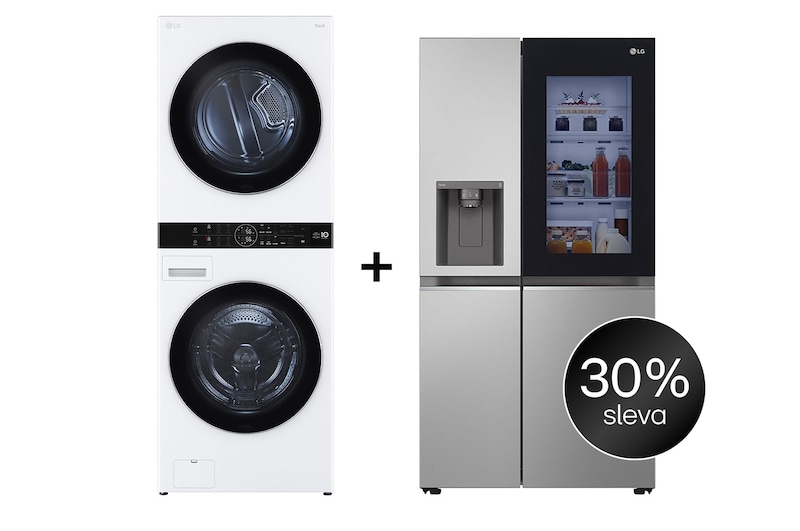 Čelní pohled na SET | LG WashTower WT1716WWF + Chladnička InstaView™ GSGV80PYLD CHPRSET21