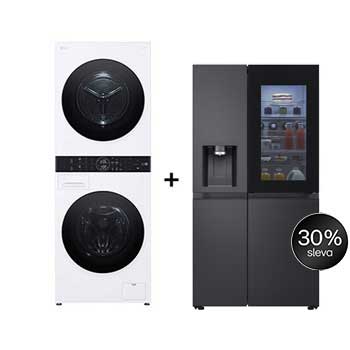 Čelní pohled na SET | LG WashTower WT1210WWF + Chladnička InstaView™ GSXE90EVAD CHPRSET9