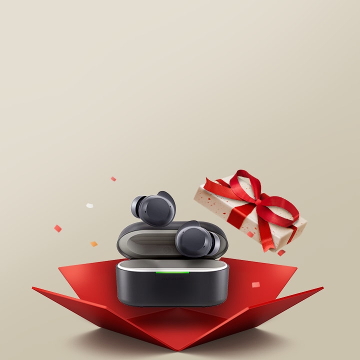 Werbebild mit LG xboom Buds und dem Text: „Nehme am Quiz teil und sichere dir die Chance LG xboom Buds zu gewinnen!“