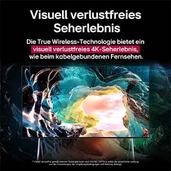 Der Bildschirm des LG SIGNATURE OLED TV M5 zeigt eine Höhle mit Blick auf den Himmel. Der Text handelt davon, wie beeindruckend Details in visuell verlustfreier 4K-Qualität sind.