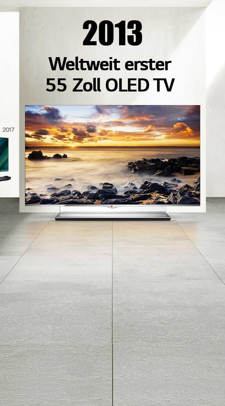 LG TV. Der Titel lautet „2013 Weltweit erster 55 Zoll OLED TV“.