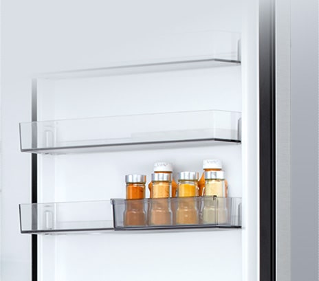 LG Unterer Gefrierschrank (GBBS726CPY) innen mit transparentem Mini-Schiebetürkorb für sechs kleine Saucenflaschen