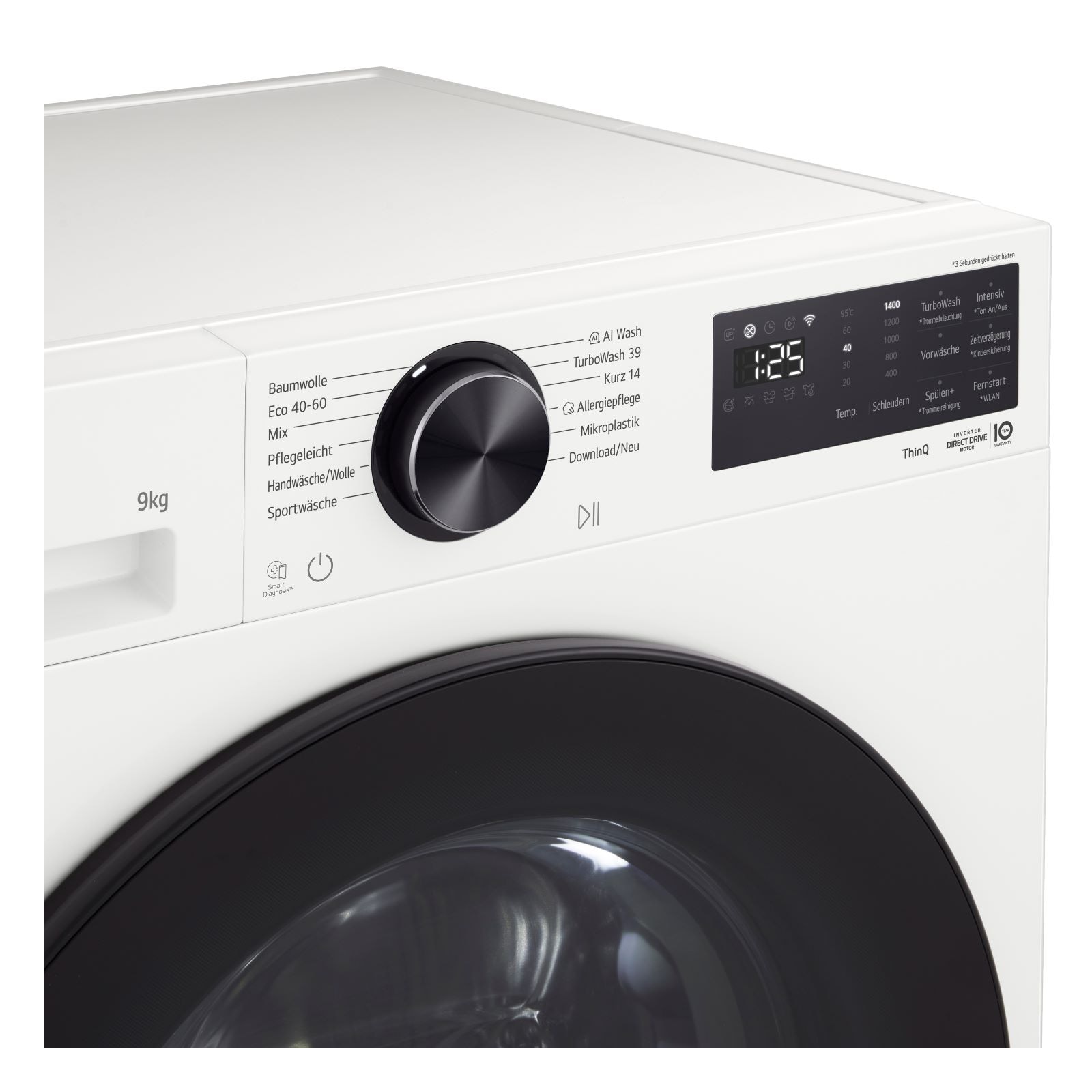 LG Waschmaschine Essence White (EEK A, 9 kg, 1.400 U./Min.) mit AI DD® & TurboWash®360° | F4WX709YC, F4WX709YC