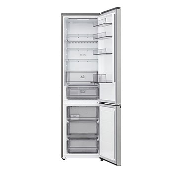 LG bottom freezer (GBBS726CPY) full door open view showing fridge and freezer compartments
