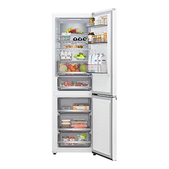 LG Kühl-/Gefrierschrank (GBBS726CPY) Draufsicht mit Kühlschrank in mattem Schwarz links und Schrankwand rechts