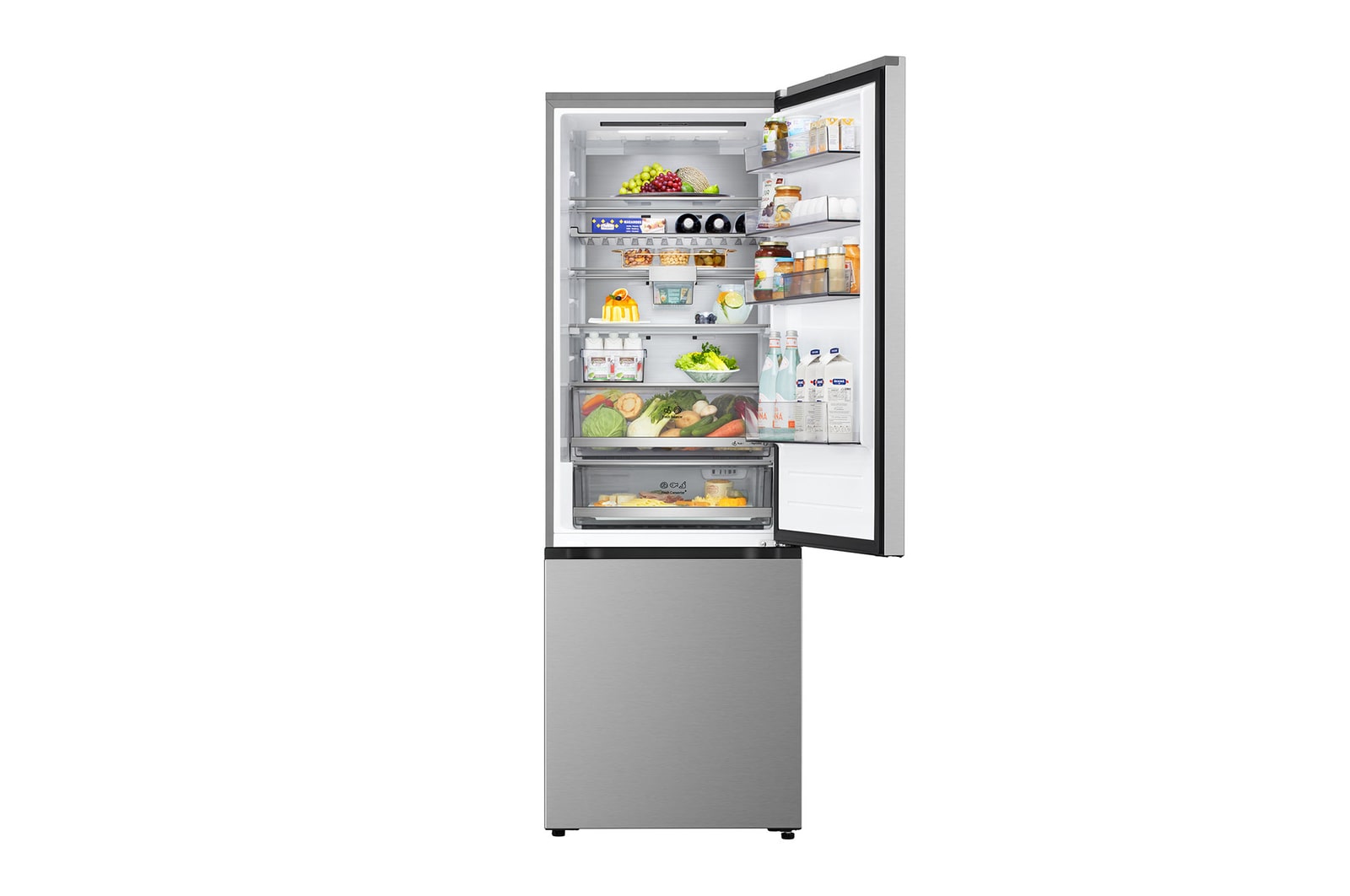 Front view top door open with food