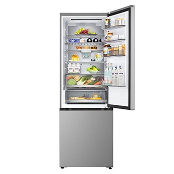 Front view top door open with food