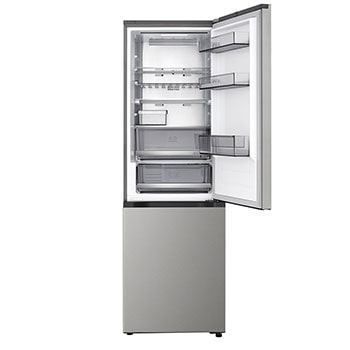 LG Kühl-/Gefrierschrank (GBBS726CPY) Draufsicht mit Kühlschrank in mattem Schwarz links und Schrankwand rechts