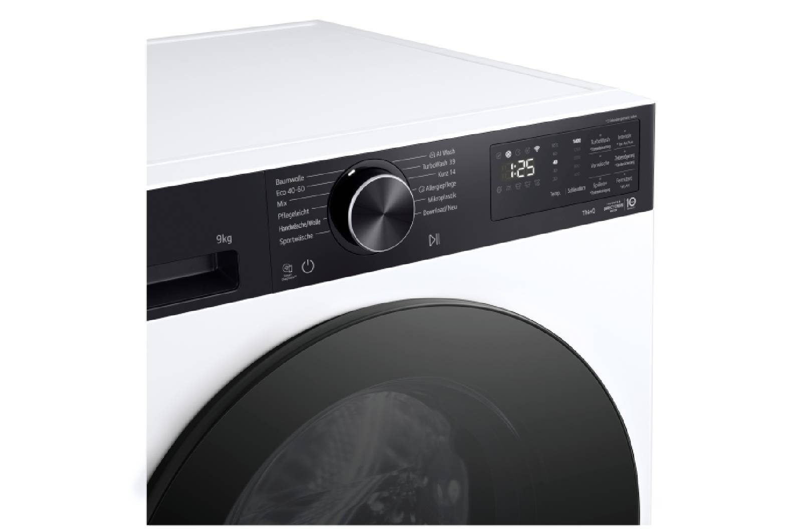 LG Waschmaschine Weiß mit schwarzem Panel (EEK A, 9 kg, 1.400 U./Min.) mit AI DD® & TurboWash®360° | F4WX709YP, F4WX709YP