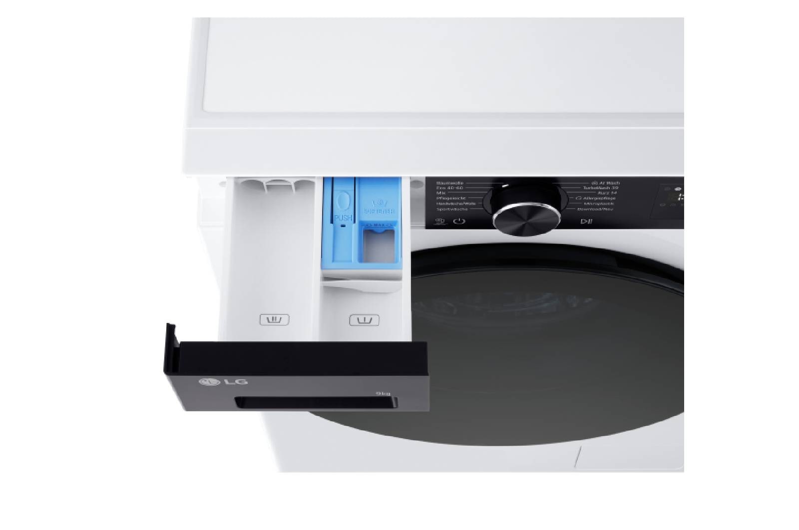 LG Waschmaschine Weiß mit schwarzem Panel (EEK A, 9 kg, 1.400 U./Min.) mit AI DD® & TurboWash®360° | F4WX709YP, F4WX709YP