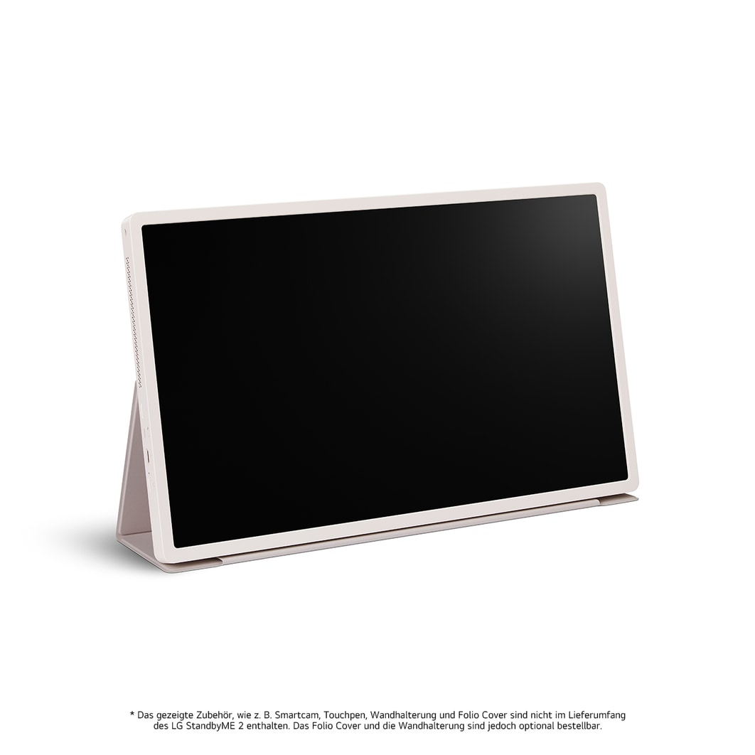 Der LG StanbyME 2 steht mit dem Folio Cover wie ein Tablet.