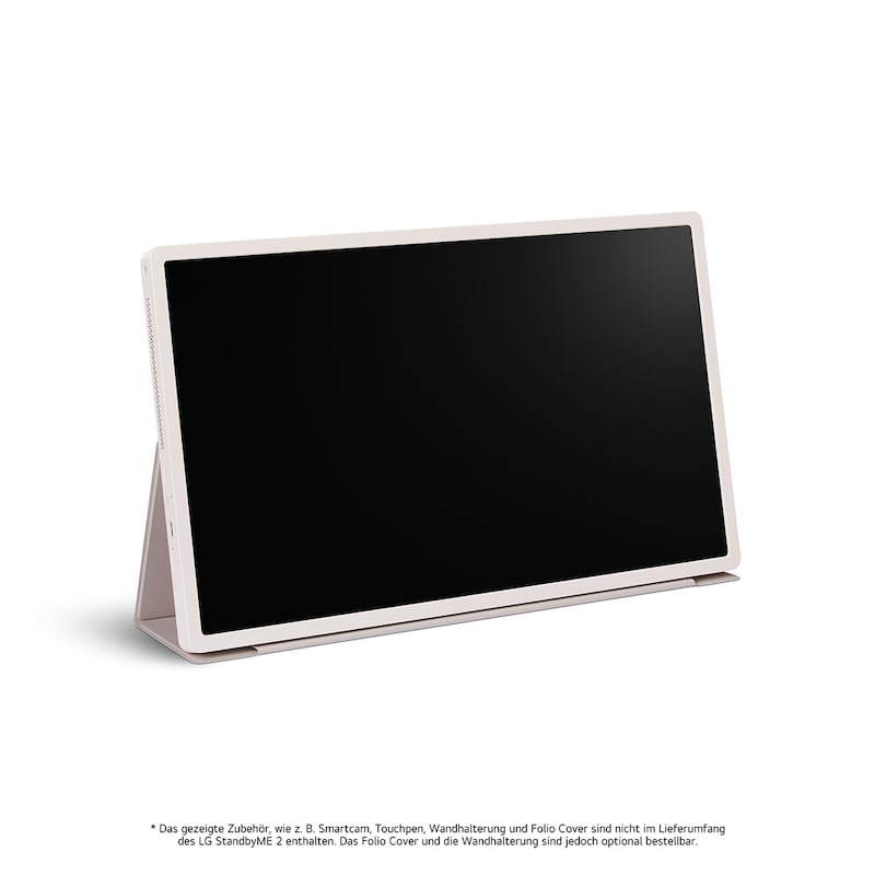 Der LG StanbyME 2 steht mit dem Folio Cover wie ein Tablet.