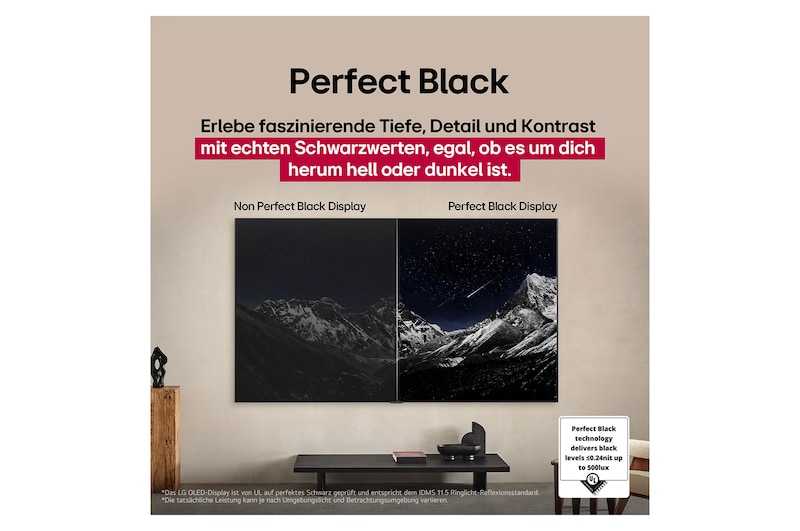 Nächtliches Lagerfeuer inmitten der Natur. In der Ferne sind ein Wald und ein See zu sehen. Der Abendhimmel ist mit Sternen übersät. Die Szene ist in zwei Hälften geteilt. Auf der einen Seite zeigt sie die beeindruckende Brillanz vom Brightness Booster. Auf der anderen Seite ist es dunkler und grauer.