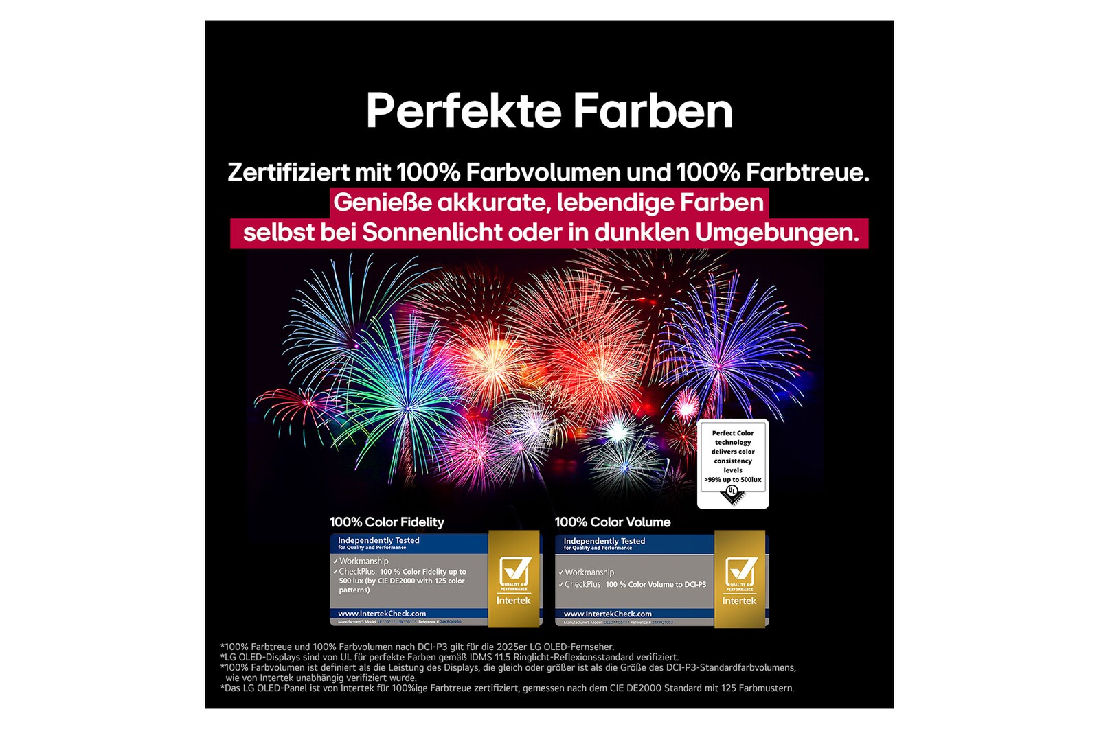 LG AI Magic Remote mit hervorgehobener AI-Taste. Um die Taste herum sind die verschiedenen Funktionen angeordnet, auf die der Benutzer über die Taste zugreifen kann. AI Voice ID, AI Search, AI Chatbot, AI Concierge, AI Picture Wizard, AI Sound Wizard. Der Text erklärt, dass die LG AI Magic Remote dein KI-Erlebnis mit einer speziellen KI-Schaltfläche vervollständigt und wie eine Maus in der Luft verwendet werden kann. Einfach zeigen und klicken.