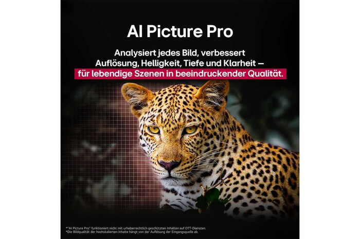 On an LG OLED TV screen is the webOS 25 home page filled with apps and entertainment content. By the TV is the LG AI Magic Remote, the AI button is highlighted as if activated by the user's voice. A speech bubble is beside it, switching to my account. The short text explains how users can now synchronize their voice to their personal profile for easier navigation and personalized recommendations.