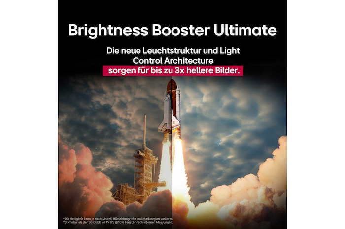 Auf dem Bildschirm eines LG OLED-Fernsehers befindet sich die webOS 25-Startseite, die mit Apps und Unterhaltungsinhalten gefüllt ist. Neben dem Fernseher befindet sich die LG AI Magic Remote-Fernbedienung. Der AI Button ist hervorgehoben, als ob sie durch die Stimme des Benutzers aktiviert wurde. Daneben befindet sich eine Sprechblase, die auf "Mein Profil" umschaltet. Der kurze Text erklärt, wie Nutzer nun ihre Stimme mit ihrem persönlichen Profil synchronisieren können, um eine einfachere Navigation und personalisierte Empfehlungen zu erhalten.