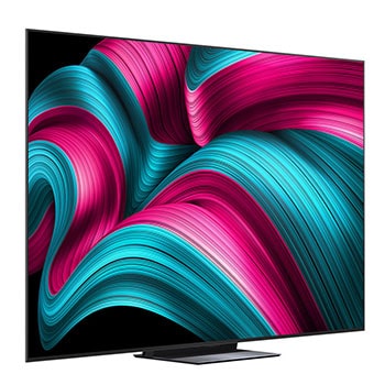 Leicht seitliche Ansicht des LG OLED evo AI C5 4K Smart TV.