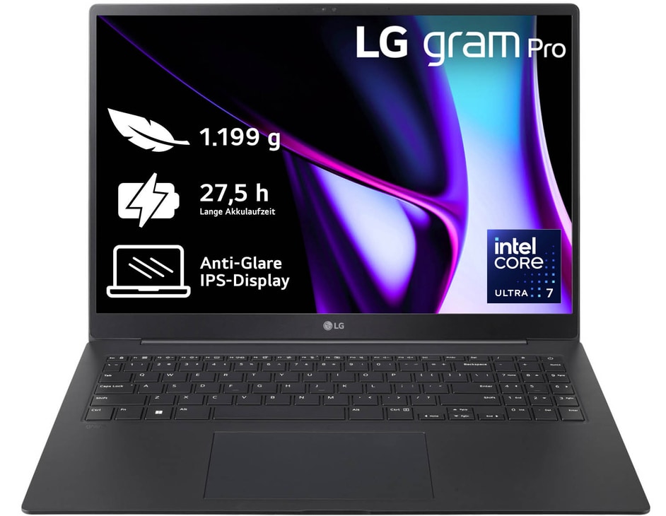 LG 16 Zoll Notebook mit Windows 11 Home | Intel® Core™ Ultra 7 Prozessor | 32 GB LPDDR5x RAM | 2 TB SSD | 77-WH-Akku | 16Z90SP-G.AD7BG, 16Z90SP-G.AD7BG