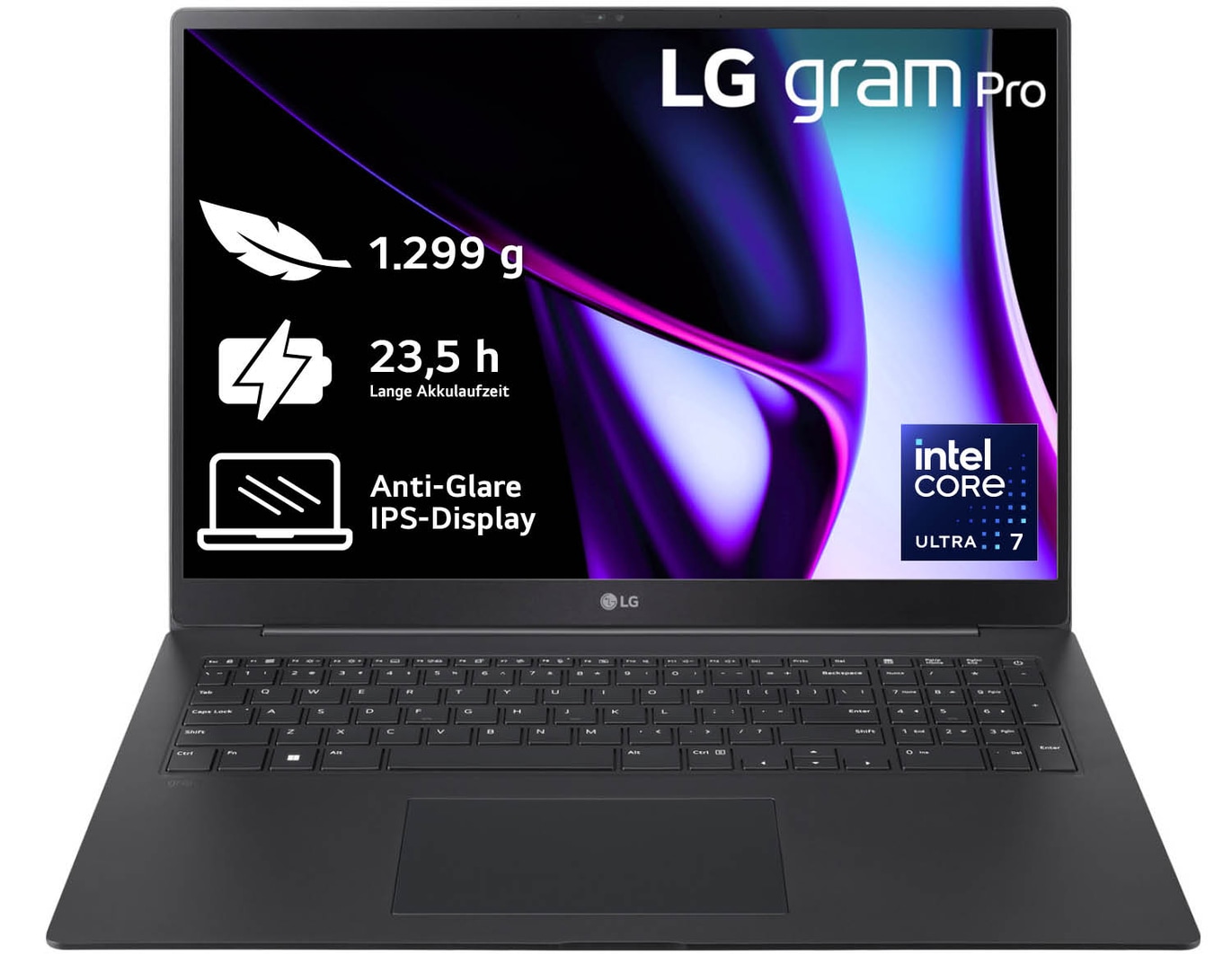 LG 17 Zoll Notebook mit Windows 11 Home | Intel® Core™ Ultra 7 Prozessor | 32 GB LPDDR5x RAM | 2 TB SSD | 77-WH-Akku | 17Z90SP-G.AD7BG, 17Z90SP-G.AD7BG