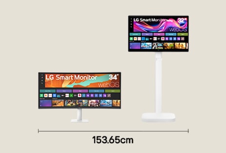 Dual-Monitor-Konfiguration mit 34-Zoll-WQHD- und 32-Zoll-4K-UHD-Displays für Multitasking-Unterhaltung mit einer Tischbreite von 153,65 cm