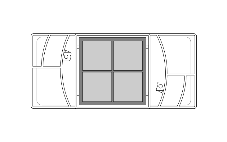Platziere den neuen Filter so in die Abdeckung, dass die Seite mit der Aufschrift Vorderseite nach außen zeigt