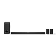 Frontansicht der LG Soundbar DS90TR, Subwoofer und hintere Lautsprecher