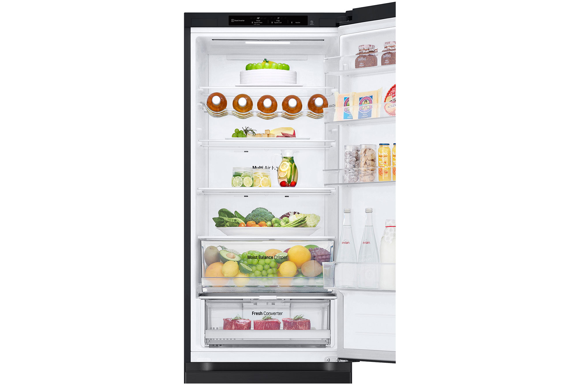 Wine rack and detail view with food