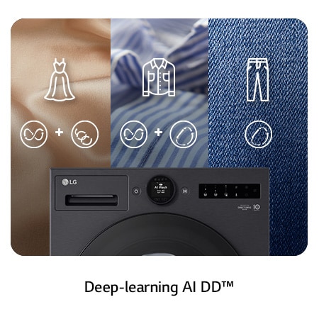 Nahaufnahme des Bedienfelds der LG 11 kg Waschmaschine F4WX801YB, das die Deep-learning AI DD®-Technologie für intelligente Wäschepflege zeigt, mit Energieeffizienzklasse A-40%.