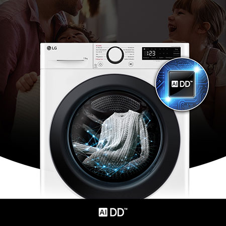 LG 13 kg Waschmaschine F4WR5035 in Weiß mit AI DD®-Technologie für eine intelligente Wäschepflege, mit Energieeffizienzklasse A-20%.