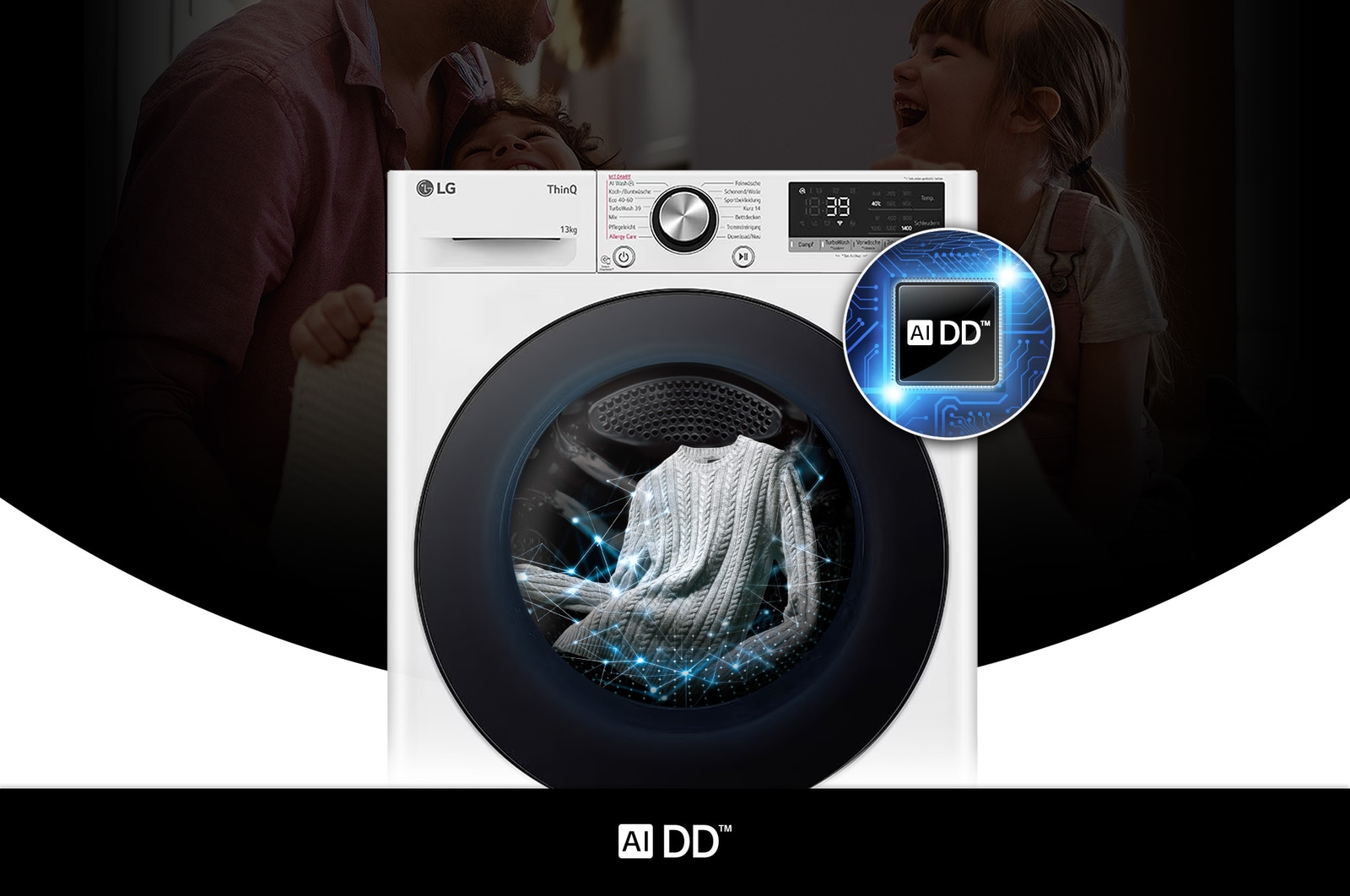 LG 13 kg Waschmaschine F4WR703Y in Weiß mit AI DD®-Technologie für eine intelligente Wäschepflege, mit Energieeffizienzklasse A-20%.