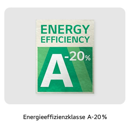 Das offizielle Energieeffizienzlabel der LG Waschmaschine F4WR703Y, das die hocheffiziente Klasse A-20% zeigt.