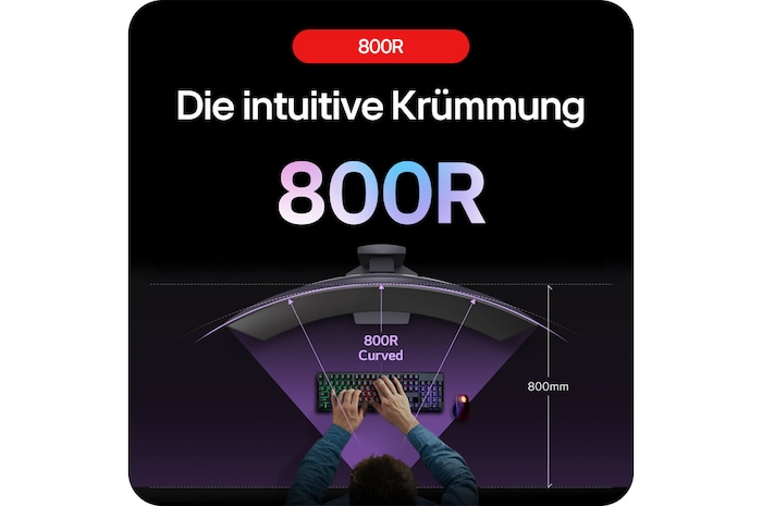 LG UltraGear 34-Zoll Curved Gaming Monitor 34GS95QE-B mit 800R-Krümmung für immersives Seherlebnis im Sichtfeld.