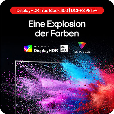 LG UltraGear 34-Zoll Gaming Monitor 34GS95QE-B mit DisplayHDR True Black 400 und 98,5 % DCI-P3 für lebendige Farbwiedergabe.