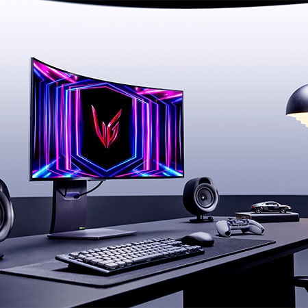 34-Zoll Curved Gaming Monitor in modernem Setup, bietet immersive Visuals und flüssige Performance.