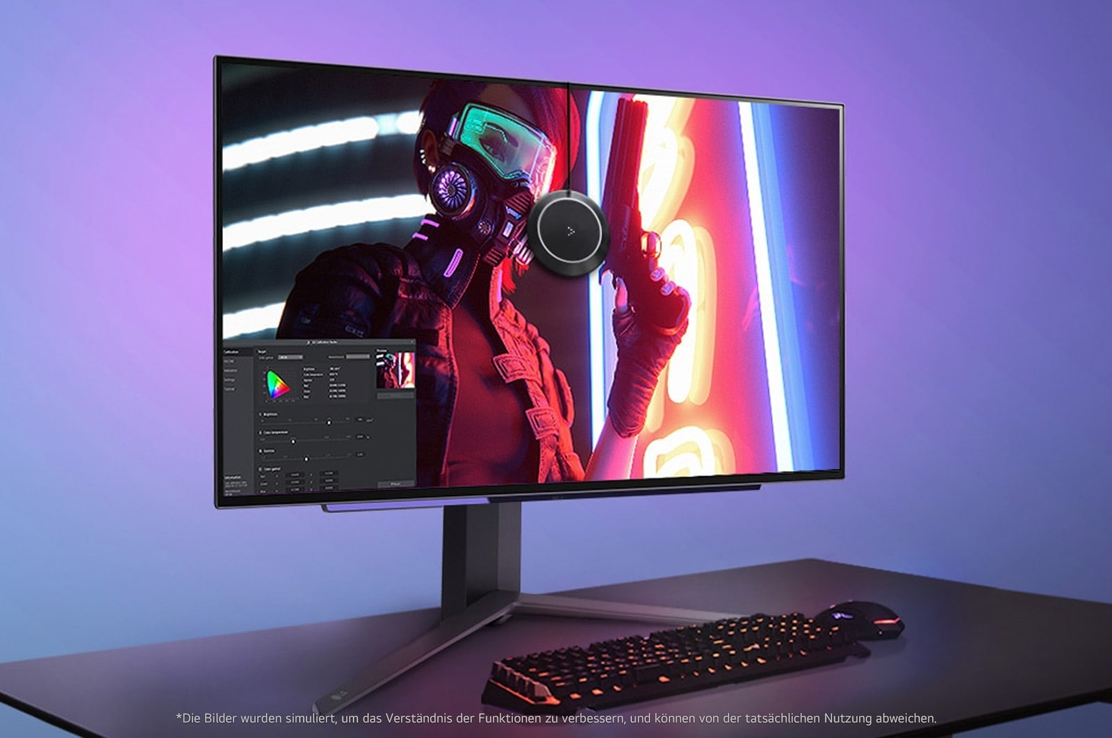 LG UltraGear Gaming-Monitor in einem Desktop-Setup mit lebendigen Grafiken, optimiert für immersives Spielen und kreative Workflows.