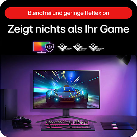 LG UltraGear 27-Zoll OLED Gaming-Monitor mit blendfreier, reflexionsarmer Oberfläche für ungestörten Spielfokus.
