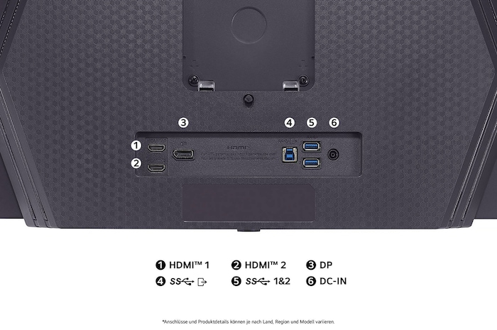 Detailansicht der Anschlüsse des 27GX790A-B mit DisplayPort 2.1 und zwei HDMI 2.1-Ports für PC- und Konsolen-Gaming der nächsten Generation.