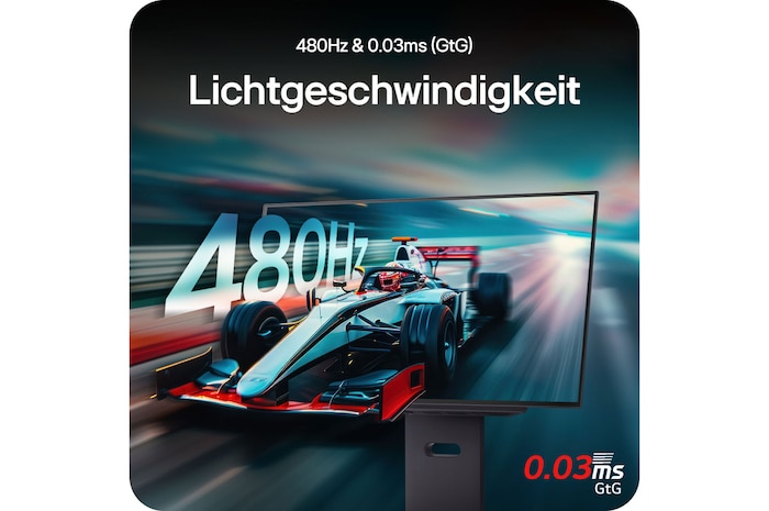 Blitzschnelle Performance mit 480Hz Bildwiederholrate und 0,03ms Reaktionszeit für flüssiges Gameplay.
