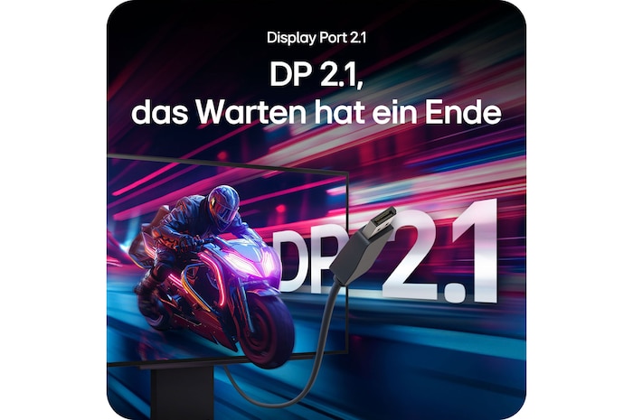 Next-Gen-Konnektivität mit DisplayPort 2.1 Unterstützung für schnelle, nahtlose Gaming-Bilder.